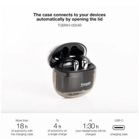 Tooq Auriculares Inalámbricos Onyx con Micrófono - Negro